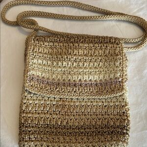 The Sak Handcrafted Tan Crochet Crossbody Bag with Zipper Closure